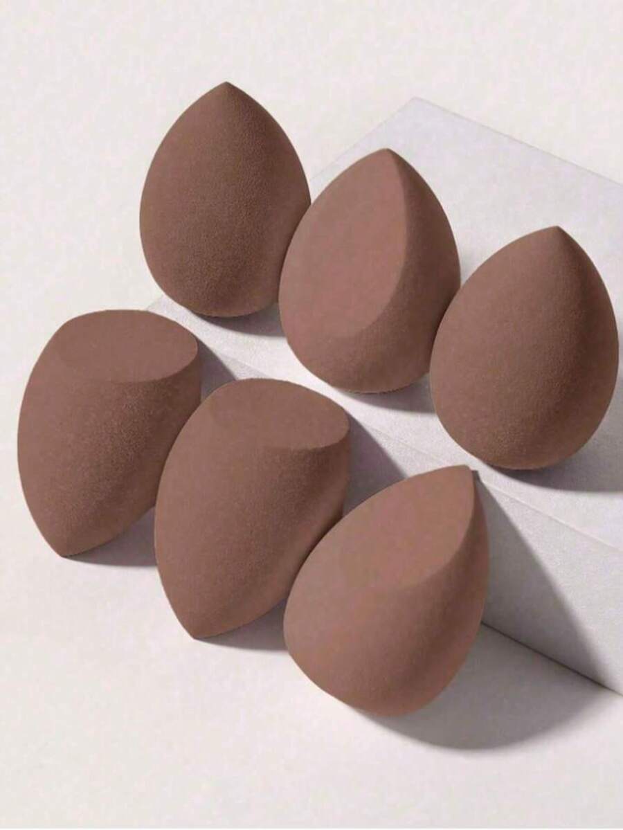 6 Pcs Makeup Sponges, For Cream And Powder Concealer - Coffee Brown - View 1