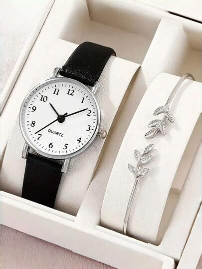 这款时尚简约的女士手表套装（1 件）和树枝手链套装（1 件）适合度假、派对、婚礼、聚会和日常佩戴，是送给女性的完美礼物（无包装盒）。