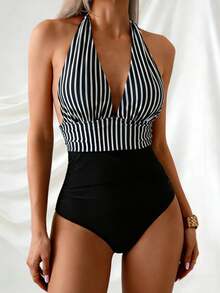 Knot  Backless  Tie Back    Vacation  Beach - màu đen - Xem 1