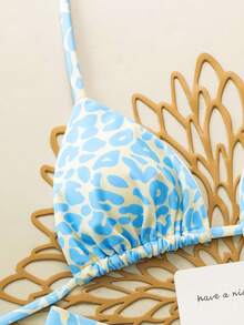 2pcs/Set Leopard Print Sexy Lace-Up Backless Swimsuit Bikini, Suitable For Beach, Stage Performance, Summer Vacation - Mint Blue - View 4