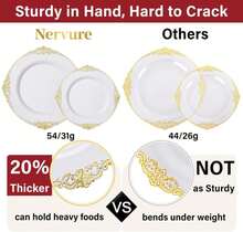 Nervure 700PCS Gold Plastic Plates - Gold Plastic Dinnerware Sets For 100 Guests - 200 Disposable Plates, 300 Silverware, 100 Cups, 100 Napkins For Wedding &Amp; Party - Vàng - Xem 3