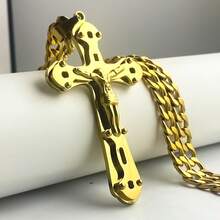 三合一不锈钢耶稣十字架吊坠项链，18K镀金链，复活节及日常佩戴礼品 - 項鍊 - 查看 11