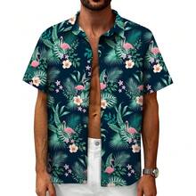 Hawaiian Shirt For Men Tropical Shirts Summer Beach Button Down Short Sleeve Luau Aloha Floral Cruise Vacation Outfit 2026 - 火烈鳥綠 - 查看 2