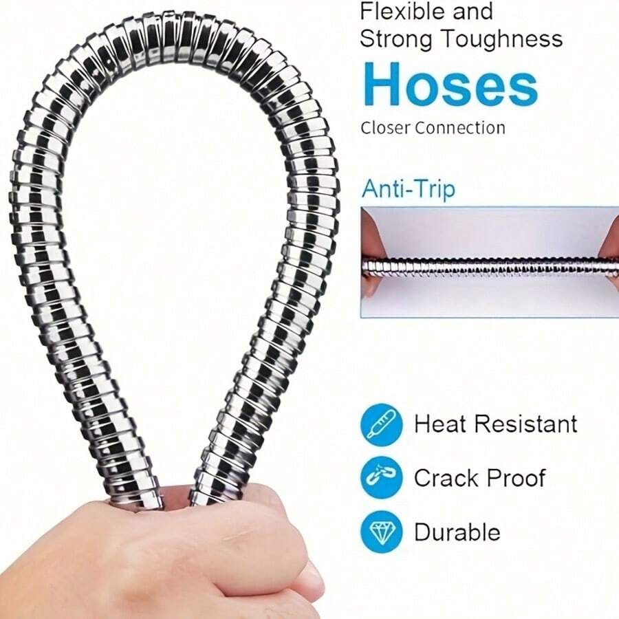 59 Inch/78 Inch Anti-Explosion Anti-Tangle Shower Hose, Suitable For Shower Head Spraying, Body Washing, Sink, RV Outdoor Shower, Replacement For Original Shower Hose, Extra Long Handheld Hose (59 Inch/78 Inch Silver) - A - View 1