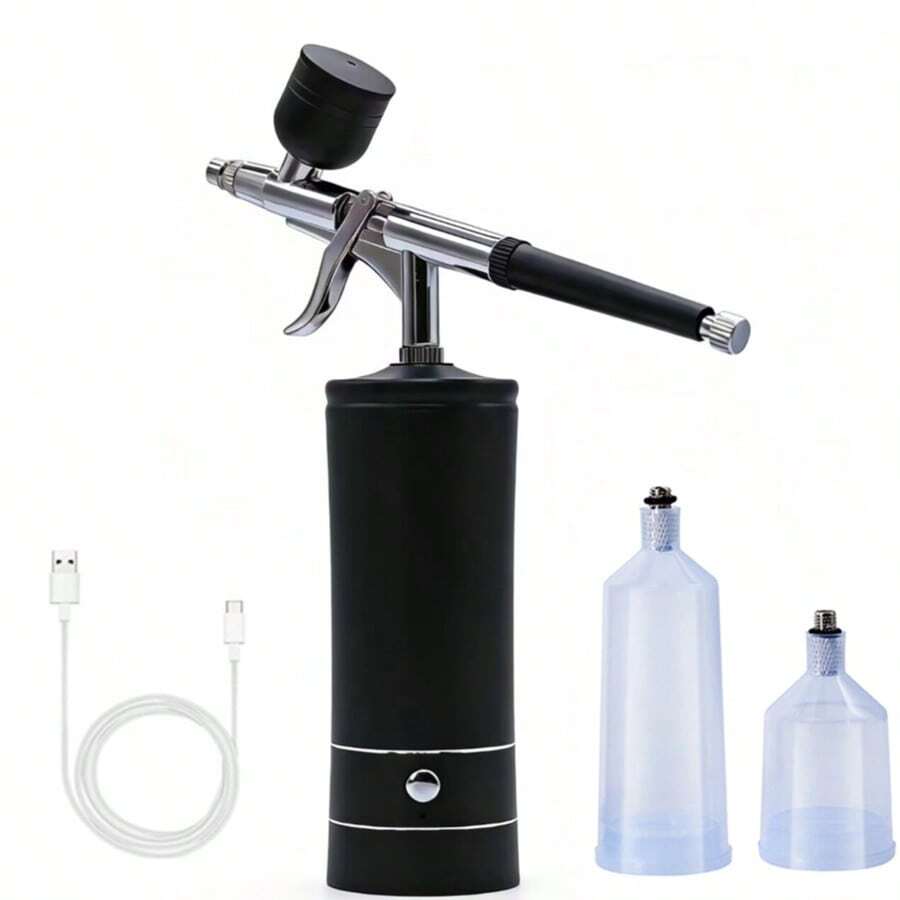 Cordless Rechargeable Airbrush Kit With Compressor Air Brush System, 0.3mm Nozzle & Cleaning Brush Suitable For Nail Art, Makeup, Painting, Decorating - Professional & Use - Pull down + Apply Powder - View 1