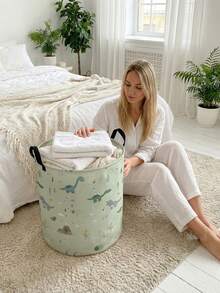 1个卡通恐龙图案可折叠圆形收纳篮，带提手，大容量多用途收纳箱，适用于婴儿房、尿布、衣物、玩具等收纳整理。 - 彩色 - 查看 6