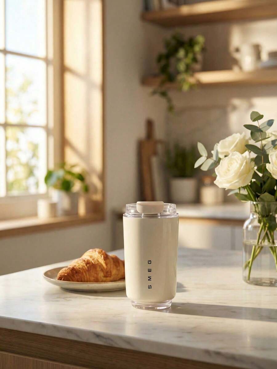 SOKANY 260ml Taza de viaje aislada al vacío de acero inoxidable, taza de café de pared doble reutilizable apta para bebidas frías y calientes, refrescos, té de frutas, jugos, café - Blanco - Ver 1