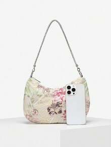 1件女士简约闪亮水钻网纱亮片刺绣3D立体花卉粗手链，搭配优雅新月形腋下手拿包，适合外出、约会、派对等场合。 - 彩色 - 查看 4