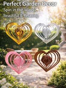 1 buc. Rotiță de vânt cu inimă, decor exterior suspendat, rotativă 3D metalică cu inimă, decorațiune pentru grădină, vânt reflectorizant din oțel inoxidabil pentru terasă, balcon, peluză, decor pentru petrecere de nuntă, cadou romantic pentru mama, cadou de Ziua Mamei, cadou de aniversare, rotativă artistică pentru grădină, sculptură cinetică a vântului, ornament suspendat în aer liber pentru decorul casei - Multicolor - Vizualizare 1