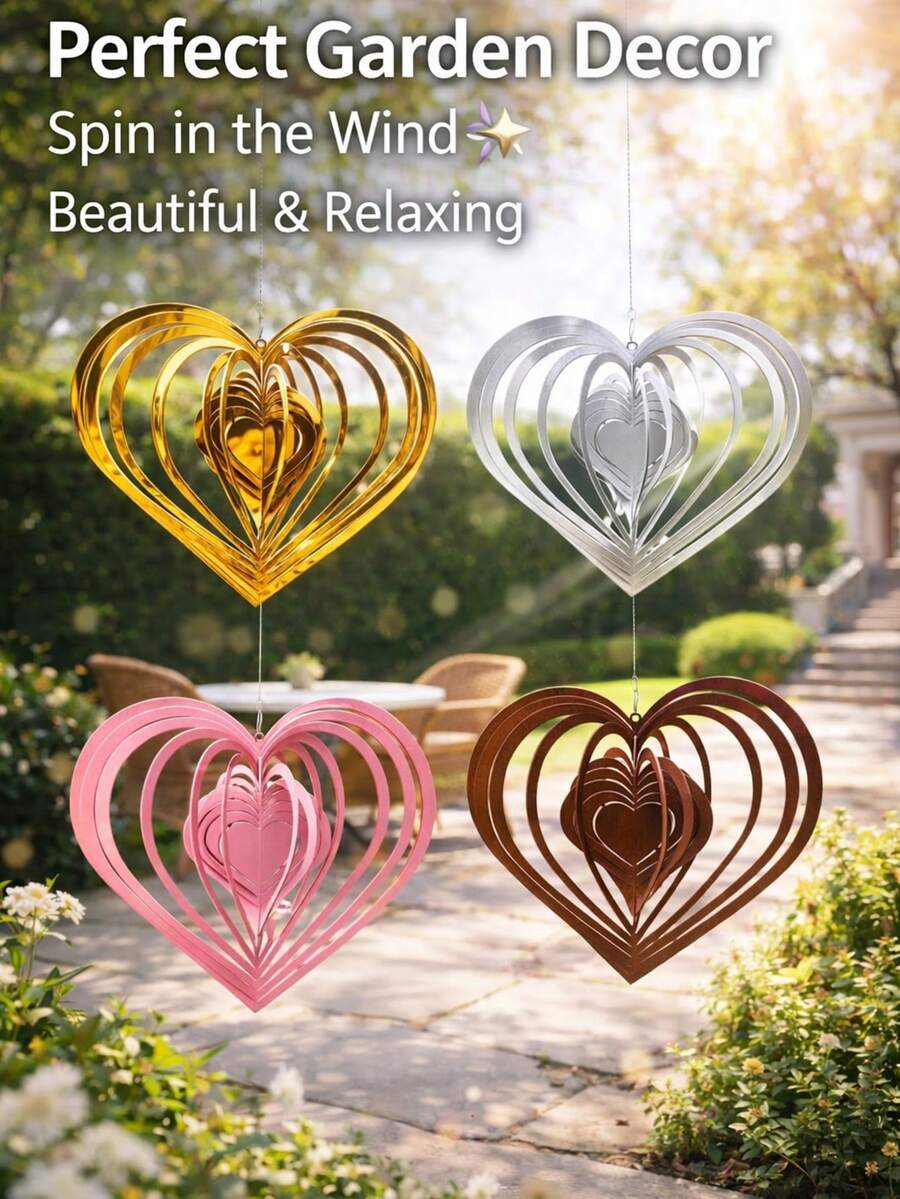 1 buc. Rotiță de vânt cu inimă, decor exterior suspendat, rotativă 3D metalică cu inimă, decorațiune pentru grădină, vânt reflectorizant din oțel inoxidabil pentru terasă, balcon, peluză, decor pentru petrecere de nuntă, cadou romantic pentru mama, cadou de Ziua Mamei, cadou de aniversare, rotativă artistică pentru grădină, sculptură cinetică a vântului, ornament suspendat în aer liber pentru decorul casei - Multicolor - Vizualizare 1