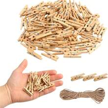 50/100pcs Photo Clips Set With 5m/10m String, 1 Set Photo Frame Clips With Rope, Hanging Photo Banner For Home Decor, Room Decor, Wall Decor, Birthday & Graduation Gift - Apricot - View 1