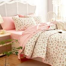 - Floral Quilt Set Coquette Cottagecore Shabby Chic Flower Pattern for Women Teen Girls Reversible Lightweight Bedspread Coverlet 3 Pieces Peach Blush Twin/Twin XL Size - Rubor melocotón - Ver 9