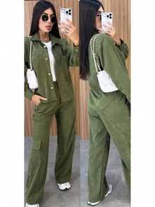 Women's Chic Velvet Winter Set - Verde Oscuro - Ver 4