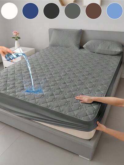 1 pièce Drap-housse résistant à l'eau, linge de lit, drap-housse, protège-matelas, couverture de lit, literie douce et confortable pour la chambre à coucher, protège-matelas de couleur unie, literie de chambre à coucher, drap-housse matelassé respirant à poche profonde pour lit simple, double, king, queen, protection anti-poussière, oreillers et taies d'oreiller non inclus, lavable en machine, literie Jour de l'Indépendance, cadeaux de literie, lavable en machine