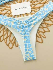 2pcs/Set Leopard Print Sexy Lace-Up Backless Swimsuit Bikini, Suitable For Beach, Stage Performance, Summer Vacation - Mint Blue - View 5
