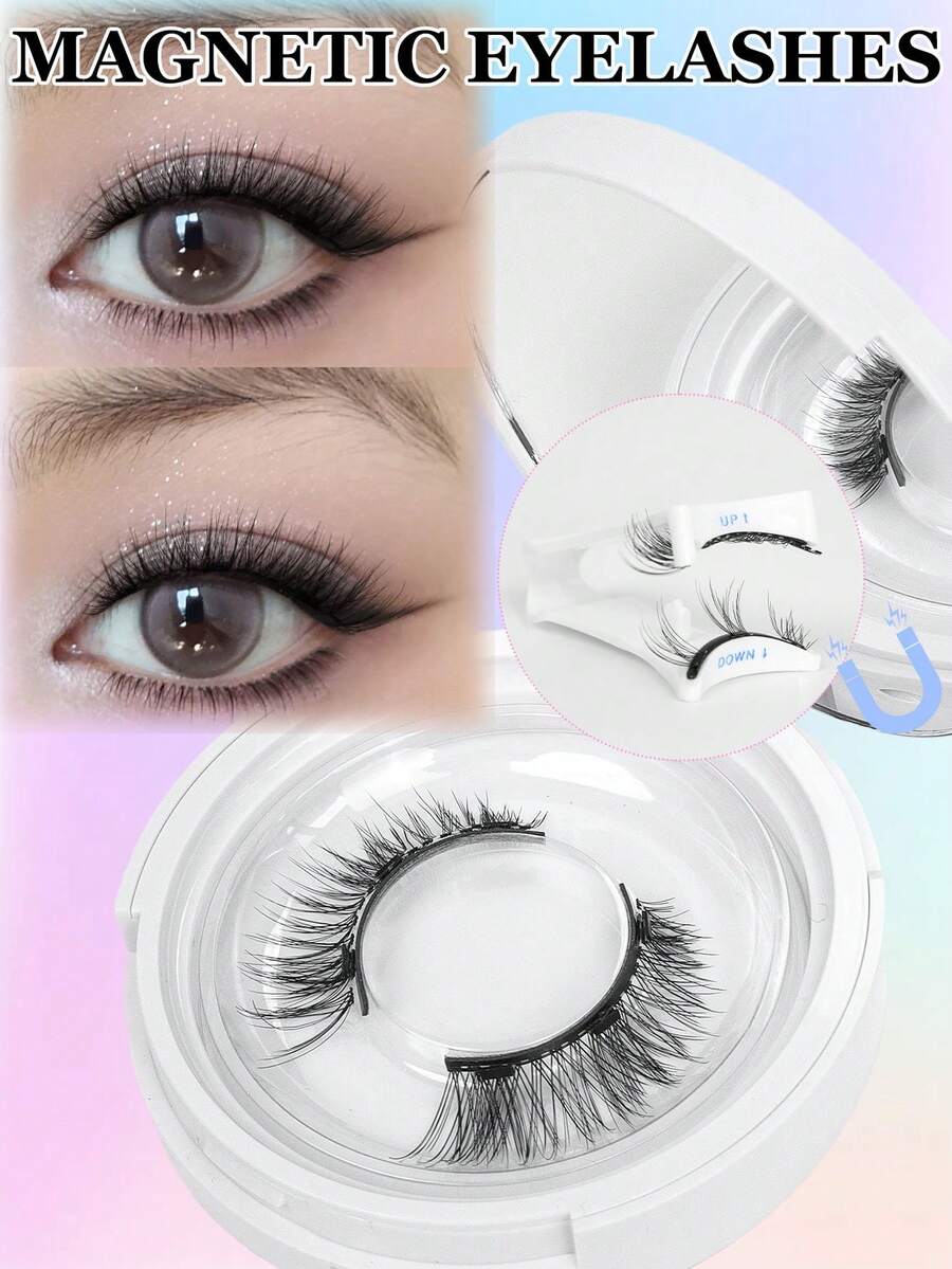 1 Paar Katzenaugen-Stil magnetische Wimpernset mit professioneller Applikator-Pinzette, wiederverwendbare klebstofffreie Katzenaugen-Kunstwimpern, natürlich lang und flauschig, aus weichem Kunsthaar, leichtes Augen-Make-up Werkzeug