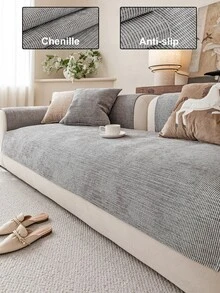 1 chiếc vỏ đệm sofa bằng vải chenille màu trơn, họa tiết hoa sao tối giản, chống trượt, chống trầy xước, trang trí nhà cửa cho mọi mùa, phù hợp với sofa 1/2/3/4 chỗ ngồi. - Xám - Xem 3