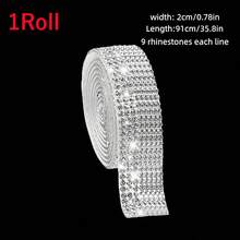 1Roll/2Rolls Self-Adhesive Rhinestone Stickers, For DIY Decoration, Glitter Ribbon Stickers With Rhinestones, Can Be Used For Craft Making, Home Decor/Gift Decoration (Length 91cm) - Silver - View 14