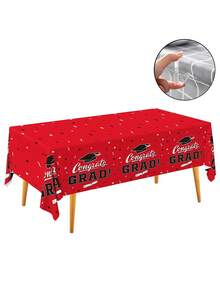 5pcs 2026 Graduation Party Decorations, Graduation Party Supplies, Congratulations Graduation Tablecloth, Transparent Tablecloth Clips, Plastic Tablecloth Clips, Red, Black And White Disposable Graduation Tablecloths, Graduation Tablecloth Party Decor - Graduation GRAD Tablecloth - Red - View 2