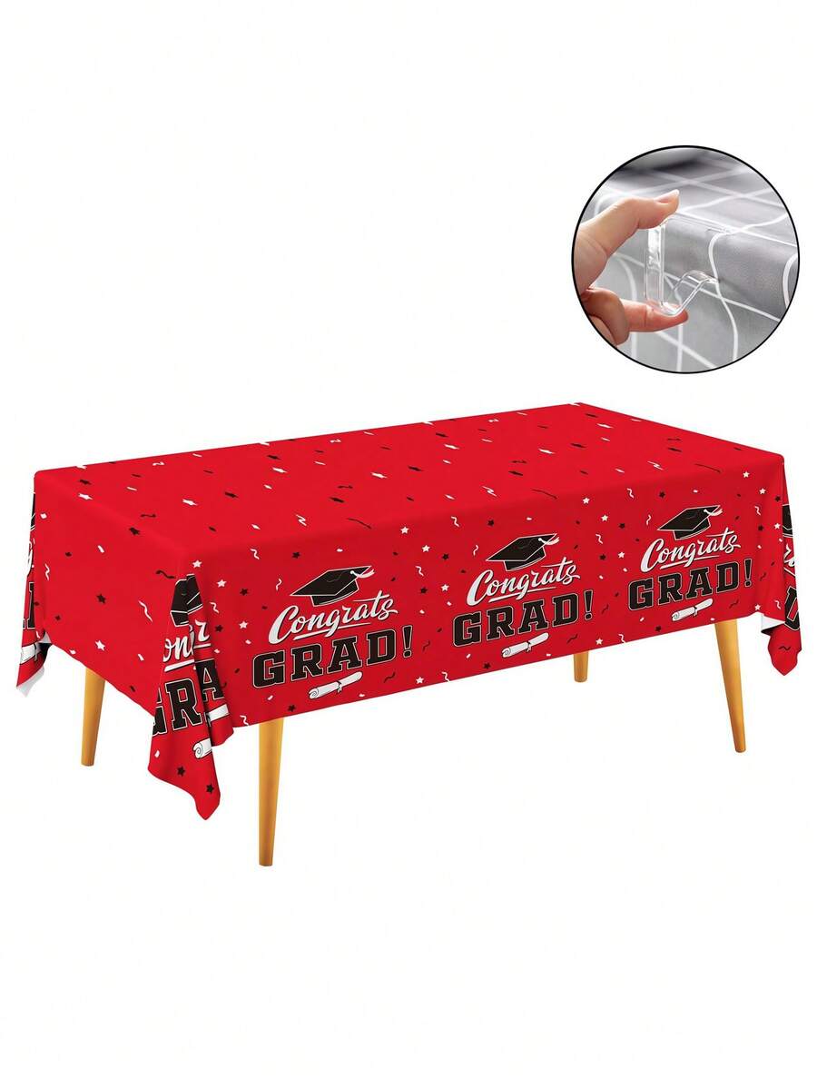 5pcs 2026 Graduation Party Decorations, Graduation Party Supplies, Congratulations Graduation Tablecloth, Transparent Tablecloth Clips, Plastic Tablecloth Clips, Red, Black And White Disposable Graduation Tablecloths, Graduation Tablecloth Party Decor