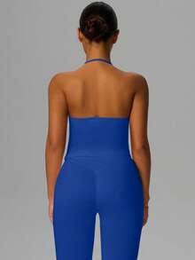 Yefecy New Impact Sports Yoga Tank Top, Women Fitness Yoga Shirt, Sports Wear, Backless Pleated Built-In Bra Cup Top Spring - 藍色 - 查看 4