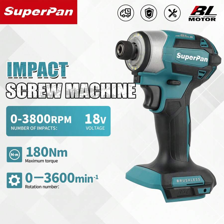 SuperPan 173 Brushless Cordless Impact Driver, 180Nm High Torque 3-Speed Electric Screwdriver, Home Renovation Power Tool, Bare Tool - Blue - View 1