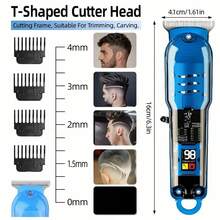 Vintage Transparent Body Men's Hair Clipper | Professional Electric Trimmer With LCD Screen - Hair Cutting & Beard Trimming  Wireless USB Charging  Ideal Valentine's Day Gift For Husband & Dad, Ergonomic Design, Wireless Efficient, Suitable For Beard, Sideburns And Full Body Grooming, Portable Lightweight Electric Shaver, Men's Wireless Trimmer, Precise Hair And Beard Cutting (Yellow/Green/Red/Black/Silver) - 藍色 - 查看 5