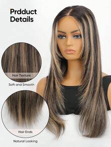 杰西假发，预剪波浪层次剪裁，4x4蕾丝直发无胶假发，真人发，即戴即走，180%密度，100%真人发，16-26英寸，挑染蜂蜜金假发 - SNATURAL/27 - 查看 3