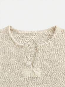 Women's Retro Summer Knit Top: V-Neck, Striped Texture Design, Side Slit Loose Sleeveless Fit, Versatile Casual Wear - Khaki - View 7