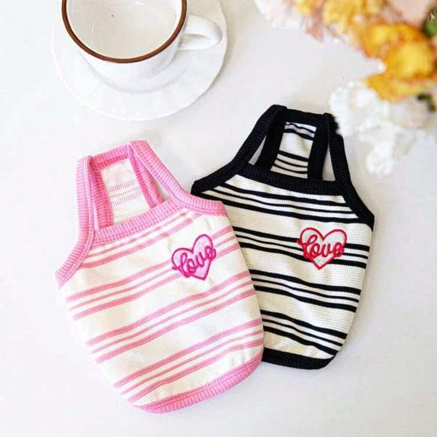 1 chiếc áo vest không tay thêu sọc cho thú cưng, thích hợp cho chó Teddy, Poodle và các giống chó nhỏ khác. - màu đen - Xem 1