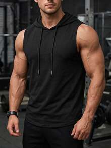 Men's Fashionable Hooded Sleeveless T-Shirt, Suitable For Daily Wear And All Seasons - Black - View 4
