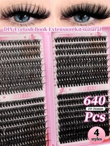 Bộ 640 sợi mi giả dạng chùm, mi nối dày, cong kiểu D-Curl, độ dài hỗn hợp 8-16mm, bộ dụng cụ tự nối mi, hướng dẫn tự nối mi dưới, mi giả mềm mại, tạo hiệu ứng trang điểm mắt bướm tự nhiên, keo dán mi tự làm dễ dàng, nhíp dán mi tự làm. - màu đen - Xem 8