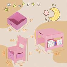 Kids Table And Chair Set, 4 In 1 Wooden Activity Table & 2 Chairs With Storage Drawer Detachable Tabletop For Toddlers Kids Drawing, Reading, Crafts - ROSA - Ver 4