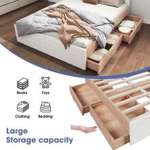 Double Bed, Wooden Bed Frame 140*200cm With 2 Drawers, Modern Bed Including Bed Frame & Slatted Base - 207*80*145cm (L*H*W) Set In Oak/White (Without Mattress) - White + Light Oak Color + Solid Wood + Medium-density Fiberboard - View 8