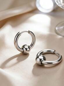 男女皆宜的复古不锈钢圆珠耳环，适合日常搭配各种服饰。 - 金色 - 查看 10