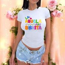 Letter Print Blouse For Women - 白色的 - 查看 3