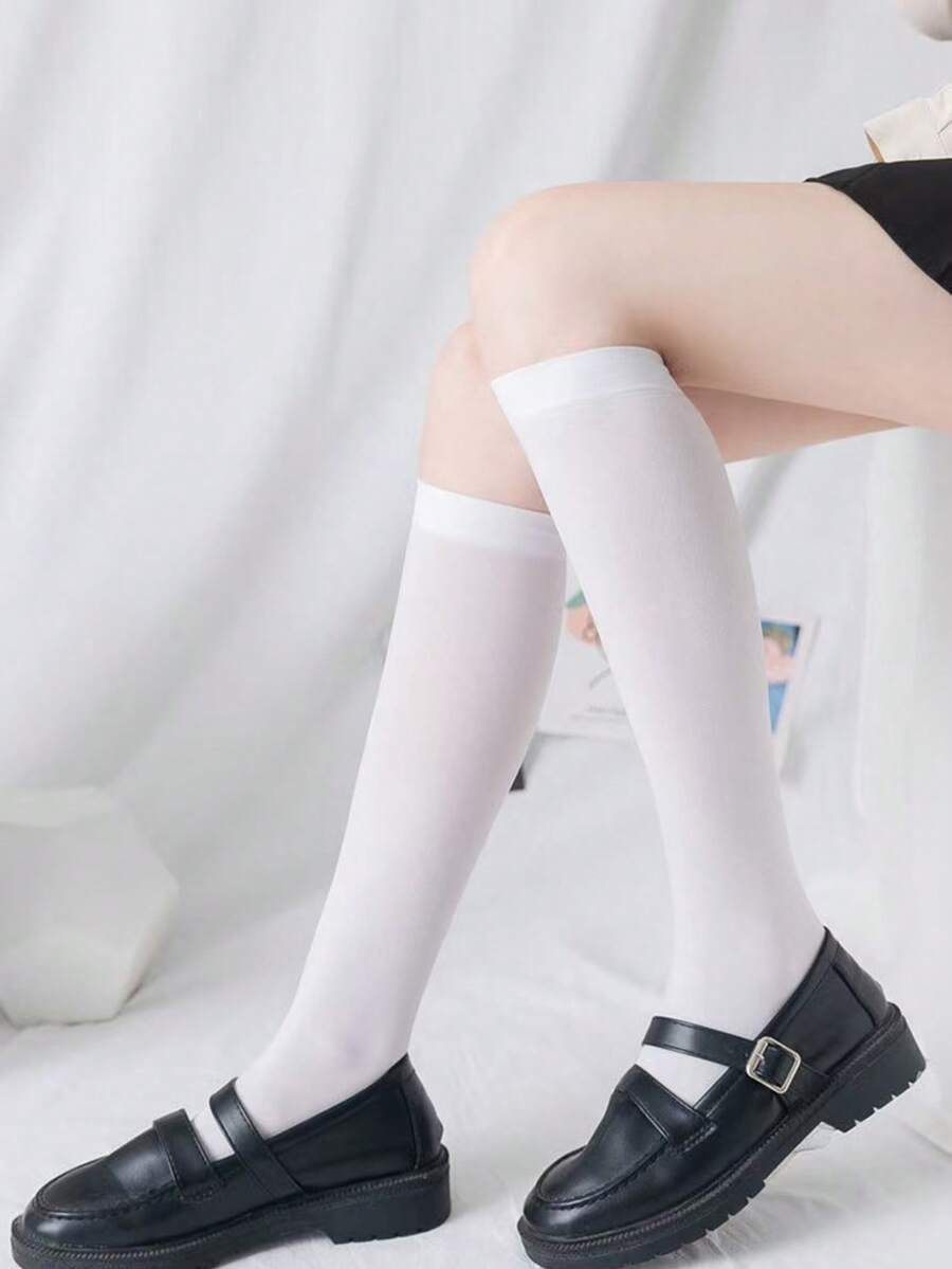 1 Pair Women's Fashionable Knee-High Socks - White - View 1