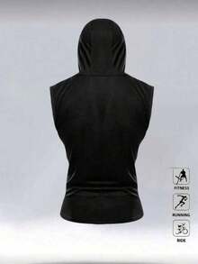 男士连帽休闲户外运动背心，日常通勤和健身连帽T恤 - 黑色 - 查看 4