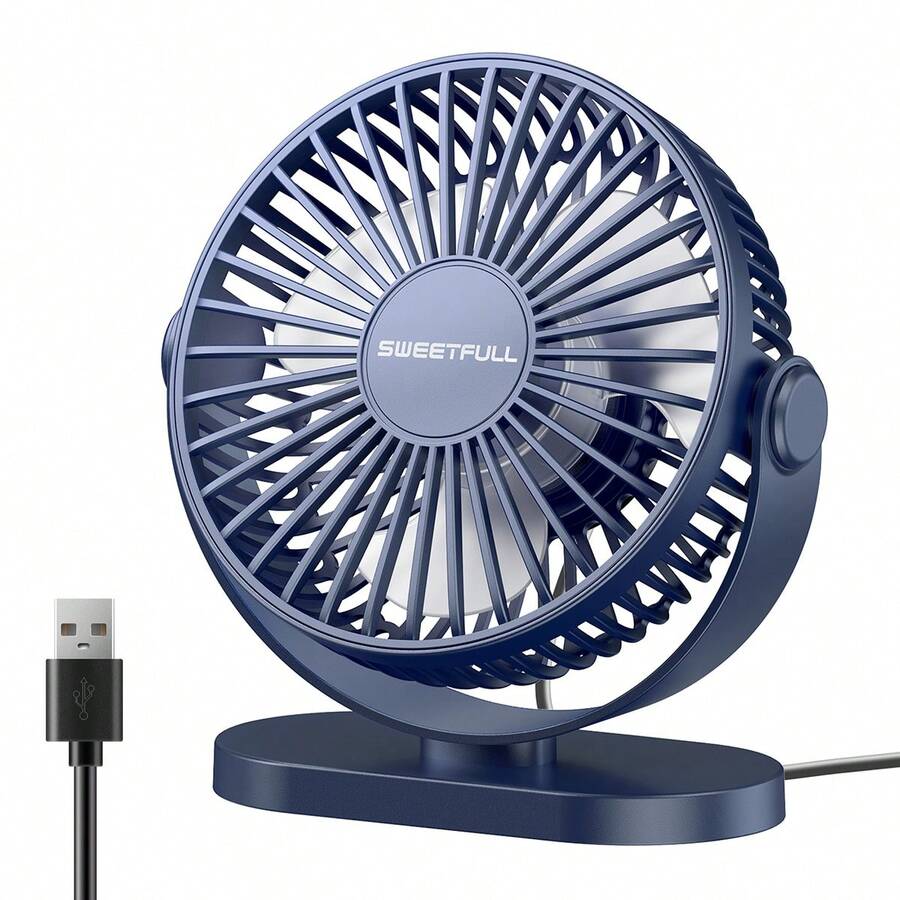 SWEETFULL 5.5" USB Desktop Fan, Quiet & Powerful 3-Speed Adjustable 360° Rotation, Personal Mini Portable Desk Fan For Home, Office, Car, Travel, Indoor & Outdoor Cooling