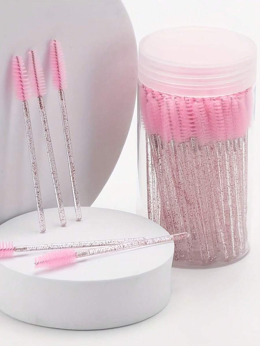 100pcs Eyelash Brush Set With Storage Box & Bag, Eyebrow Pencil, Disposable Angled Eyebrow Brush, Eyelash Extension Brush