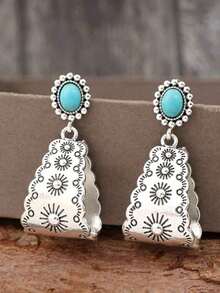 女士复古几何花卉图案波西米亚合金耳环 - 彩色 - 查看 1