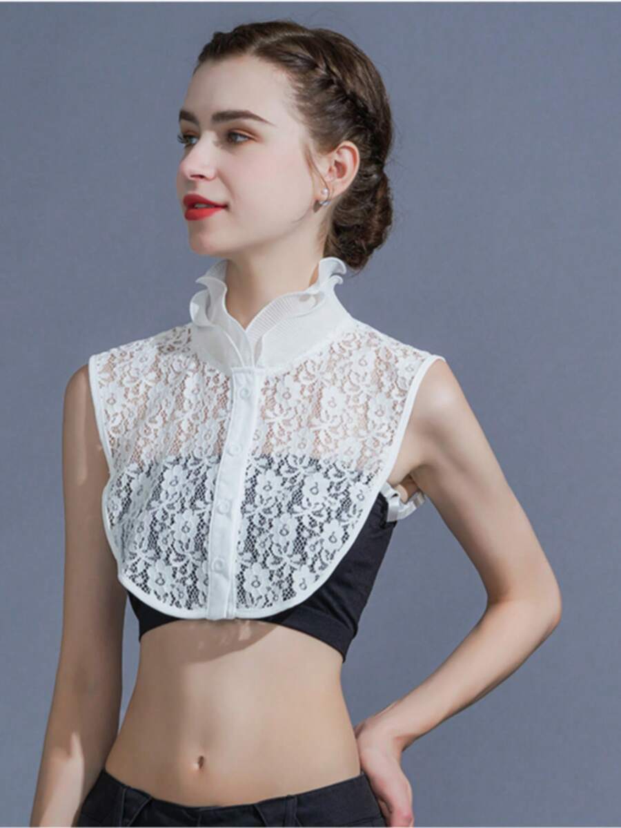 1 件新款蕾丝可拆卸领子，多功能内搭领，黑白镂空衬衫领插片，女士适用，适合节日、旅行 - 彩色 - 查看 1