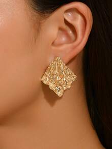 一对不对称几何纹理耳环，简约奢华优雅派对耳环 - 幾何耳環 - 查看 4