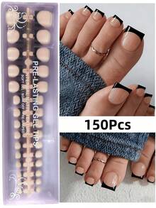 150pcs Short Square Press-On Toenails, Pink French Soft Gel Nail Tips, Suitable For DIY Fake Nails, Minimalist & Versatile, 15 Sizes, For Women Nail Supplies - Quả mơ 2 - Xem 10