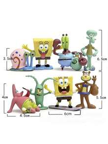 SpongeBob SquarePants 12件套海绵宝宝全家福系列，包含海绵宝宝、派大星、章鱼哥、珊迪、痞老板、蟹老板等比奇堡居民的玩偶，可作桌面摆件、汽车装饰、可爱卡通生日礼物、海绵宝宝和他的朋友们的生日装饰、随机款式桌面摆件、蛋糕装饰、水族箱水下装饰，是节日、生日、圣诞节的理想礼物，也是圣诞袜填充物，海绵宝宝粉丝必备的生日礼物袋，实际产品可能与图片略有不同。 - 隨機 - 查看 9