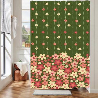1pc Modern Minimalist Floral Patchwork Shower Curtain Suitable For Bathroom Bathtub Partitions Bathroom Accessories Bathroom Curtain Decoration