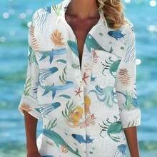 Đầm che nắng đi biển in họa tiết nhiệt đới cho nữ, màu trắng, thích hợp cho kỳ nghỉ hè. - trắng - Xem 2