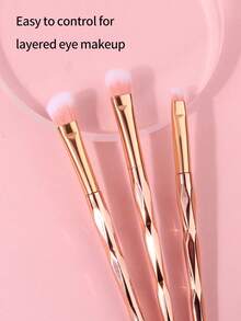 3件套金色化妆刷套装，包含眼影刷、长柄多功能塑料刷、眼线刷、斜角眼线刷，专业化妆刷，家用/户外男女通用 - 金色 - 查看 8