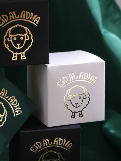 Hộp kẹo hình cừu mạ vàng "Lễ tế" (5/10/15/20 chiếc), hộp kẹo hình vuông có 3 màu, quà tặng lễ hội.