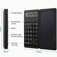 Calculatrice pliable 12 chiffres avec bloc-notes LCD, boutons en silicone, stylet, effacement d'une touche, fonction mémoire (MC/MR/+), racine carrée, calcul de pourcentage, taille portable, alimentée par pile, convient pour un usage au bureau et à l'école - Pièce unique - Voir 9